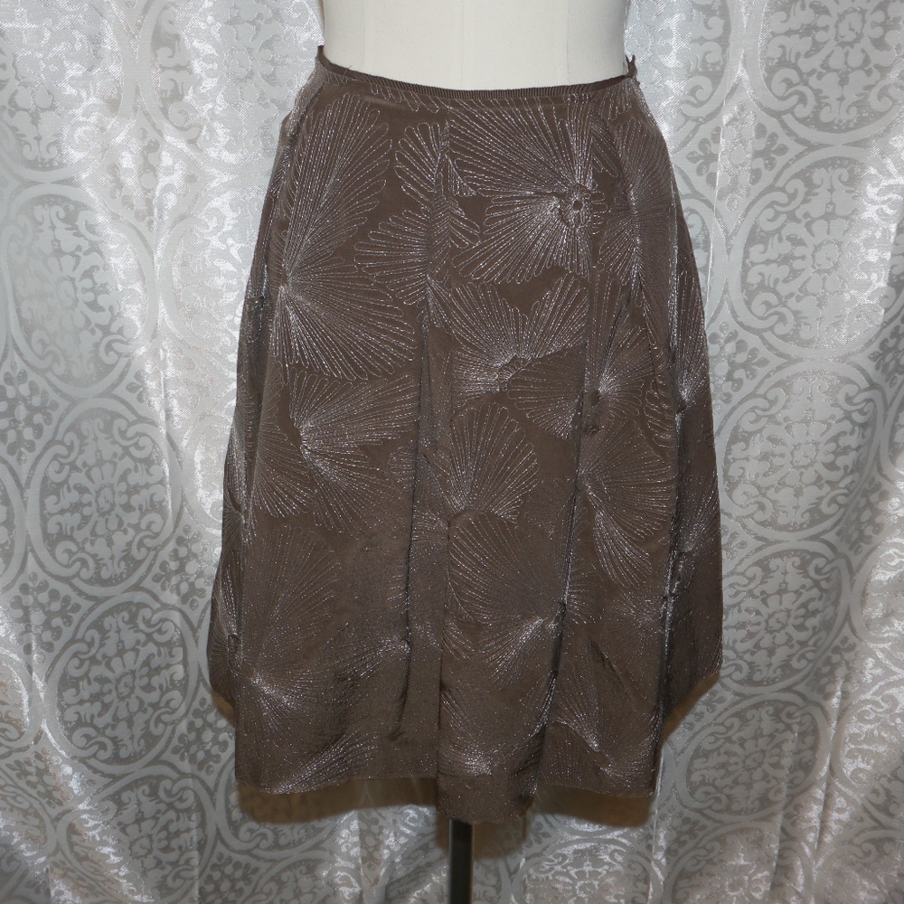 Cocoa Silk Silver Embroidered Occasion Skirt NEW! B-17
